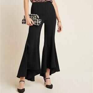 Anthropologie Zinnia Flare Tulip Hem Trouser Pant Black Size 8 NWT